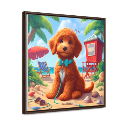 Red Doodle Puppy, Cartoon Inspired - Wooden Gallery Canvas Picture - Square Frame - Nice!