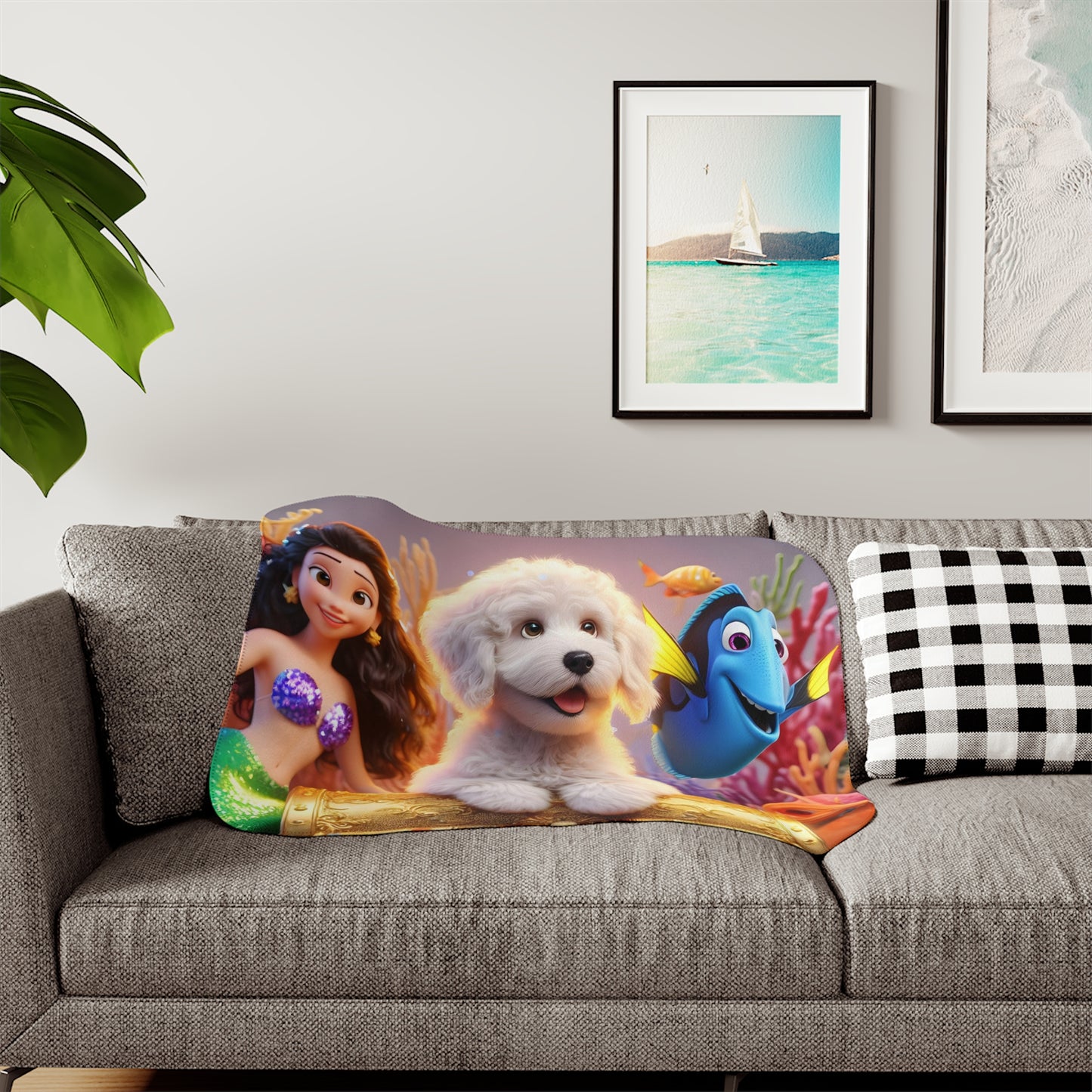 Doodle Mermaid Underwater Adorable Sherpa Blanket, Two Colors