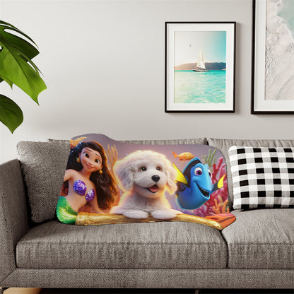 Doodle Mermaid Underwater Adorable Sherpa Blanket, Two Colors