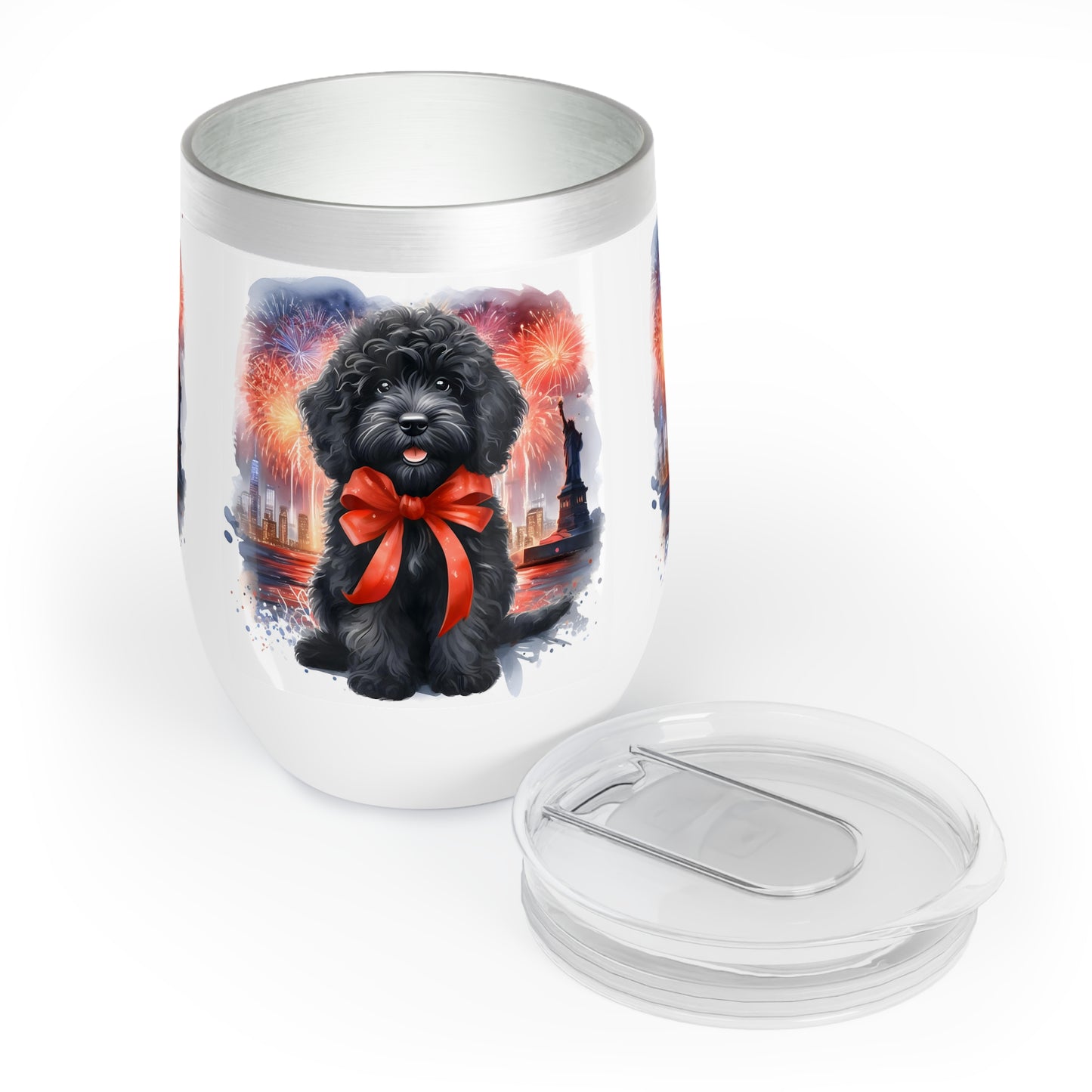 Black Doodle Celebration with Fireworks - Chill Wine Tumbler