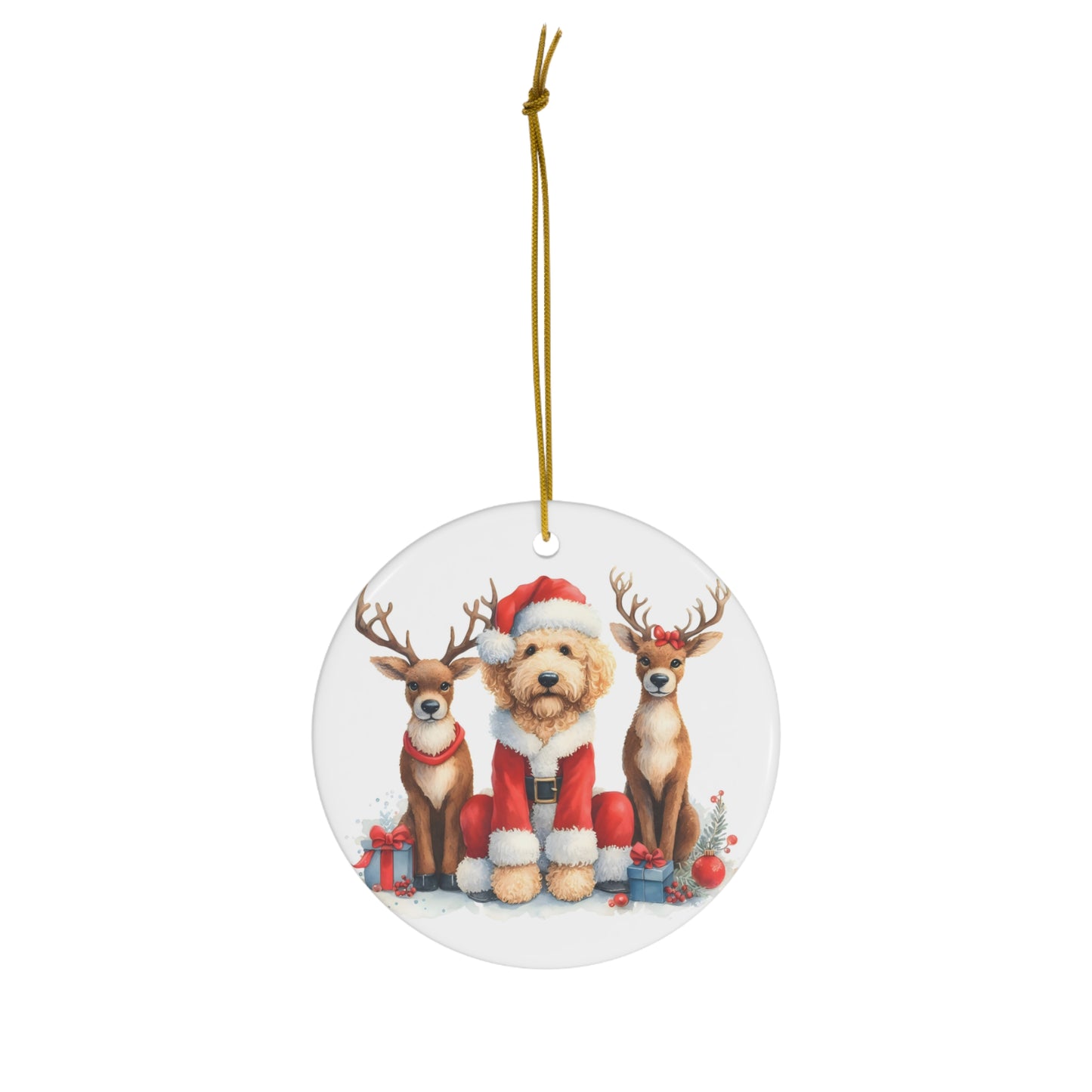 Christmas Santa Doodle w/Reindeer Ceramic Ornament, 4 Shapes