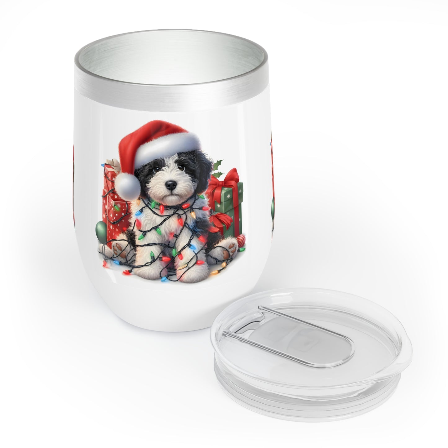 Black & White Doodle Christmas Puppy - Chill Wine Tumbler