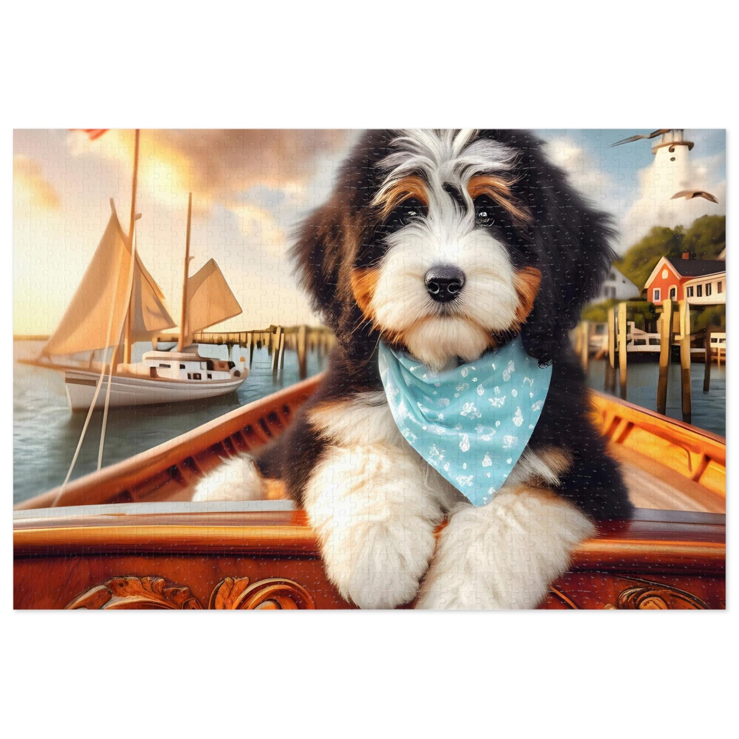 Bernedoodle on Sailboat Jigsaw Puzzle (500,1000-Piece)