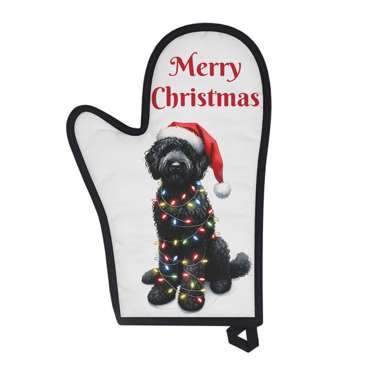 Black Christmas Doodle w/Lights Oven Glove Mitt