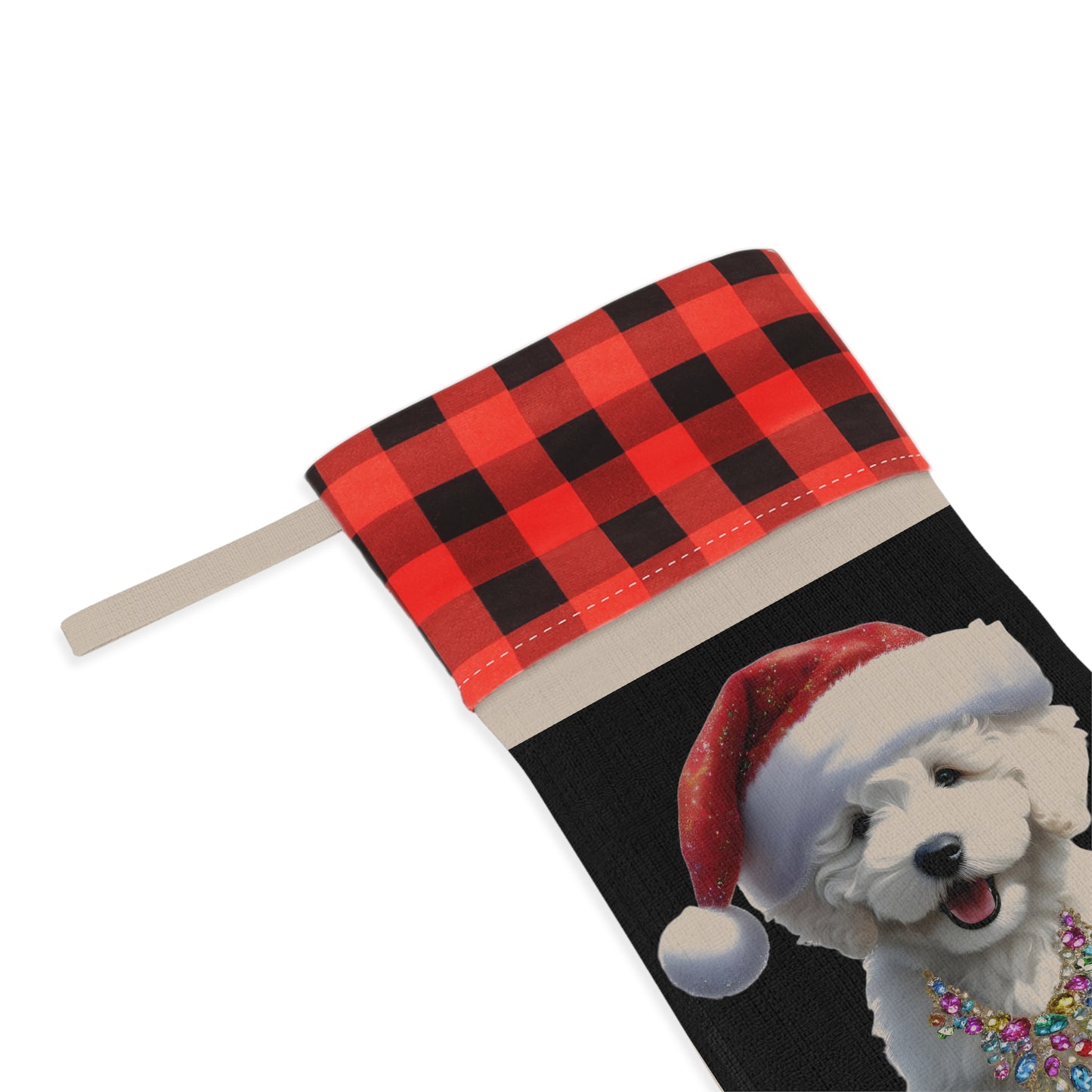 White Doodle Puppy Christmas Stocking