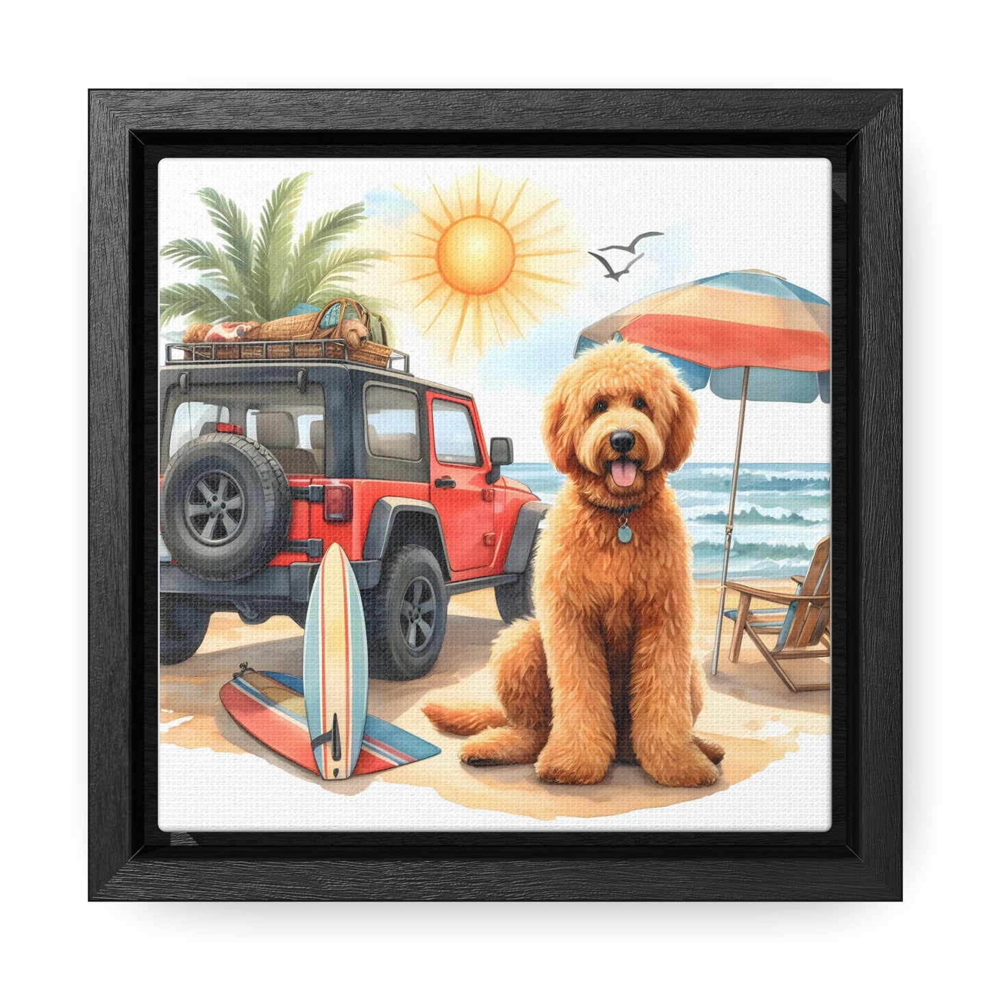 Jeep Beach Doodle Gallery Canvas Wraps, Square Frame