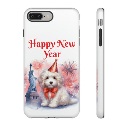 White Doodle Happy New Year - Tough Cases - Apple iPhone, Samsung Galaxy, and Google Pixel