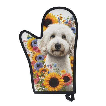 White Sunflower Doodle Oven Glove