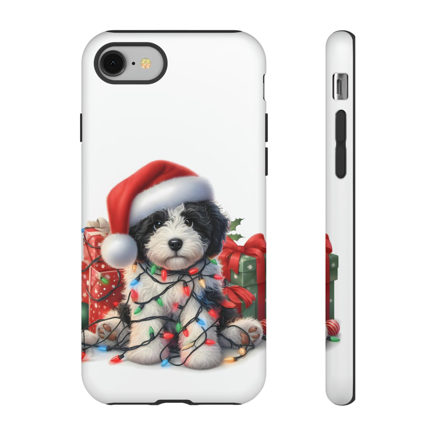 Black & White Doodle Christmas Puppy - Tough Cases for Apple iPhone, Samsung Galaxy, & Google Pixel