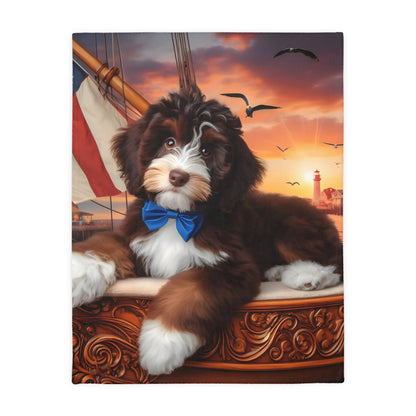 Bernedoodle on Sailboat - Velveteen MINKY Blanket (Two sided Print) - Nice!