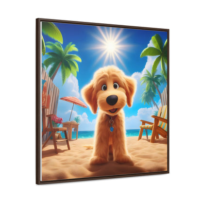 Doodle on Beach Cartoon Inspired - Wooden Gallery Canvas Picture - Square Frame - Nice!