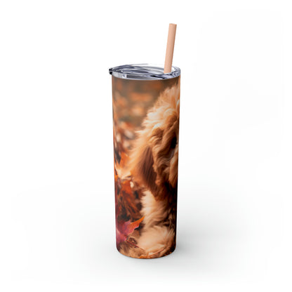 Fall Adorable Doodle Puppy Skinny Tumbler with Straw, 20oz