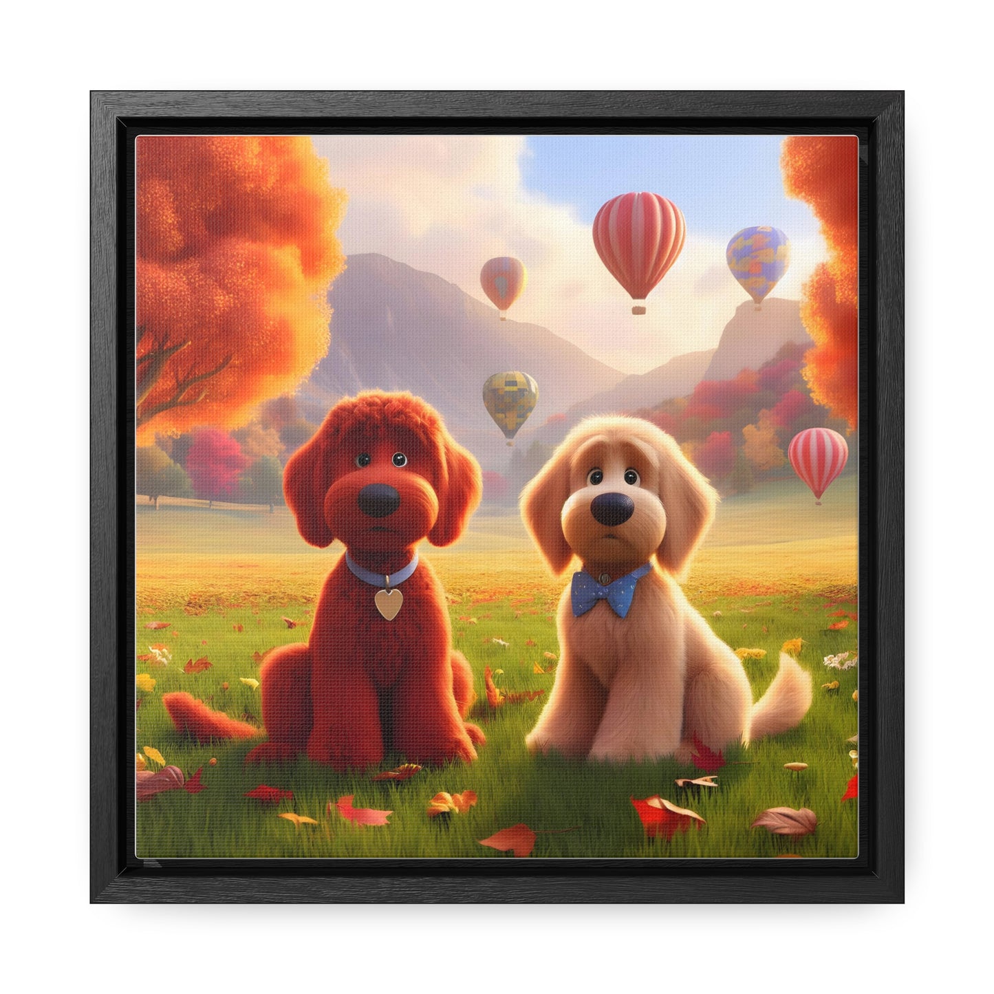 Doodles w/Hot Air Balloons Cartoon Inspired - Wooden Gallery Canvas Picture - Square Frame - Nice!