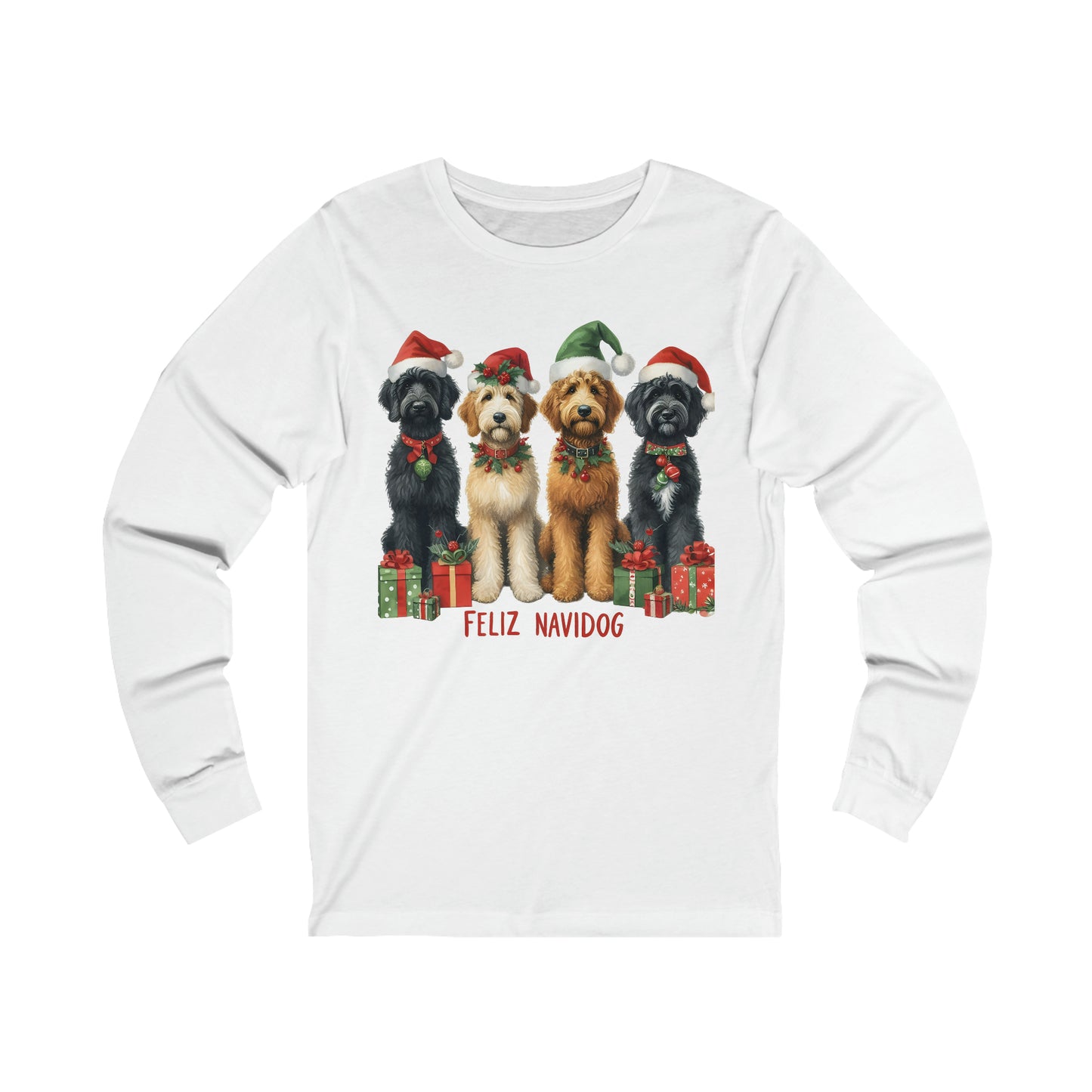 Doodles Feliz Navidog - Unisex Adult Long Sleeve T Shirt - Bella + Canvas