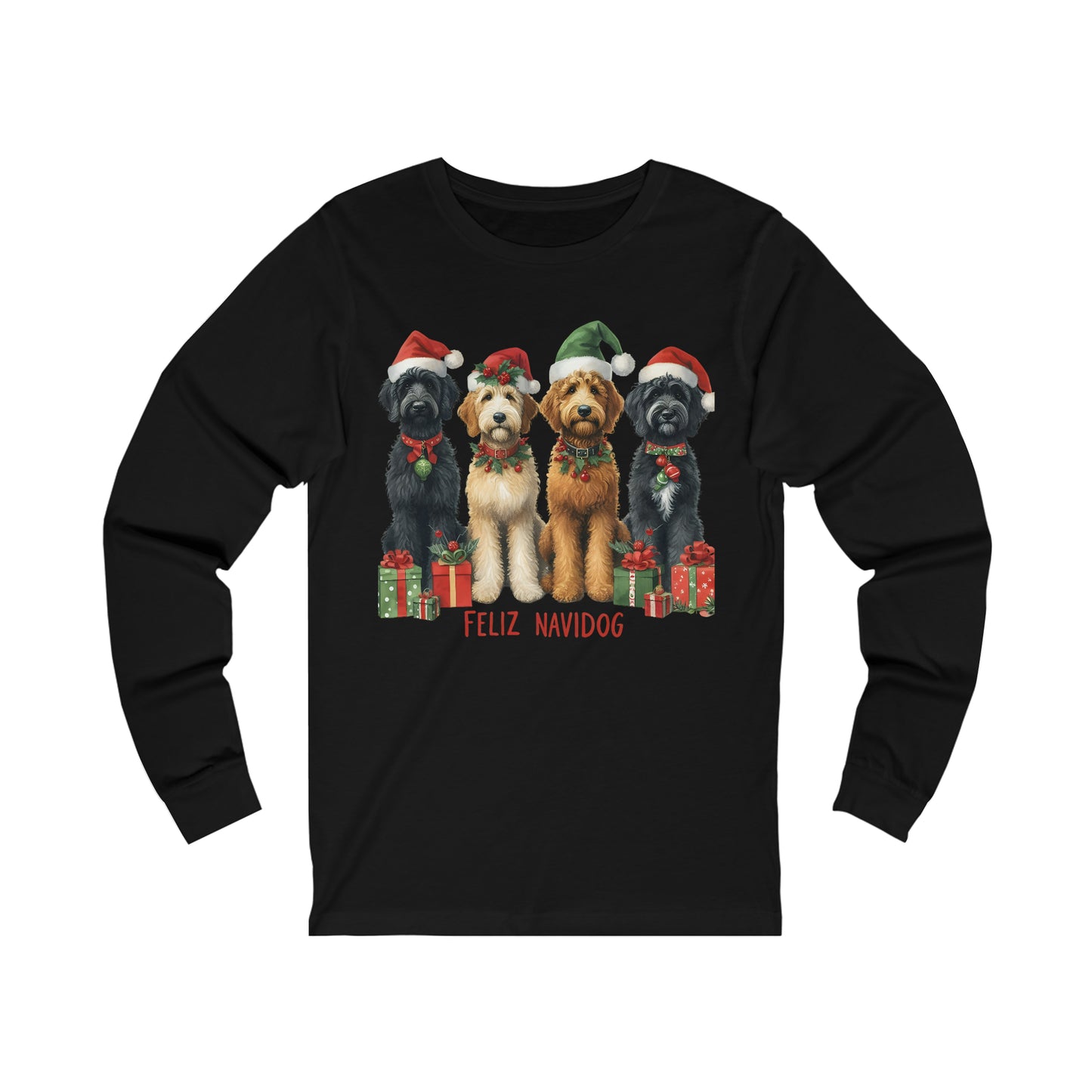 Doodles Feliz Navidog - Unisex Adult Long Sleeve T Shirt - Bella + Canvas