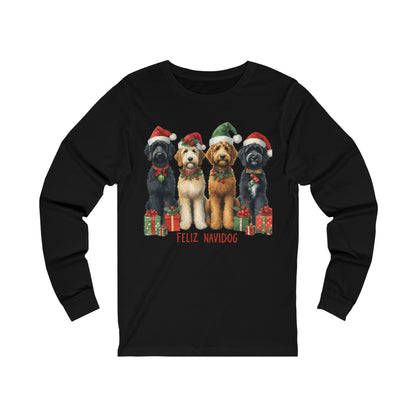 Doodles Feliz Navidog - Unisex Adult Long Sleeve T Shirt - Bella + Canvas