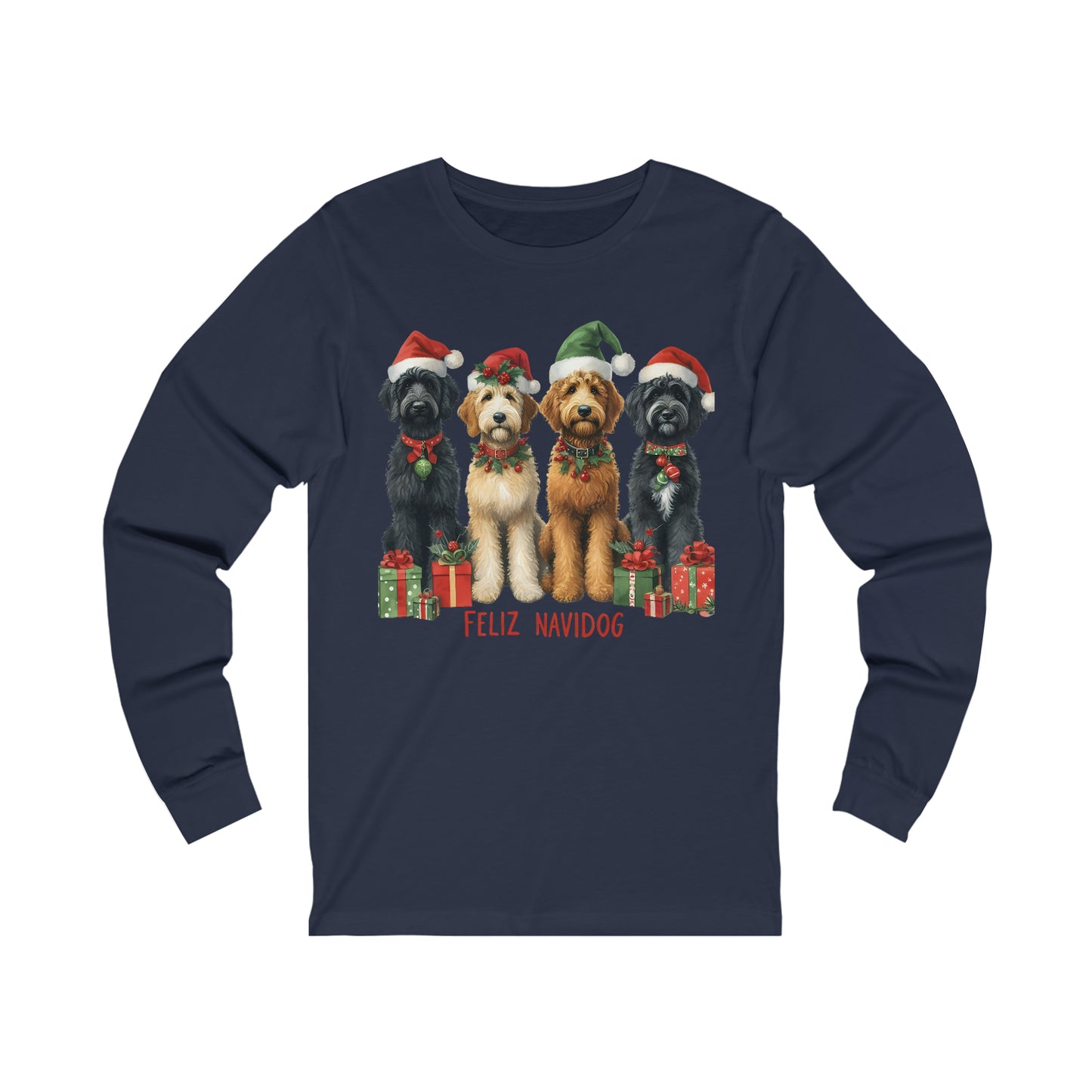 Doodles Feliz Navidog - Unisex Adult Long Sleeve T Shirt - Bella + Canvas