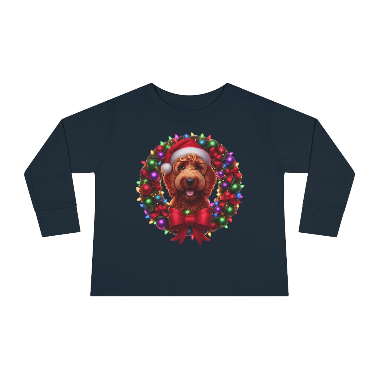 Red Doodle Christmas Wreath - Toddler Long Sleeve T Shirt