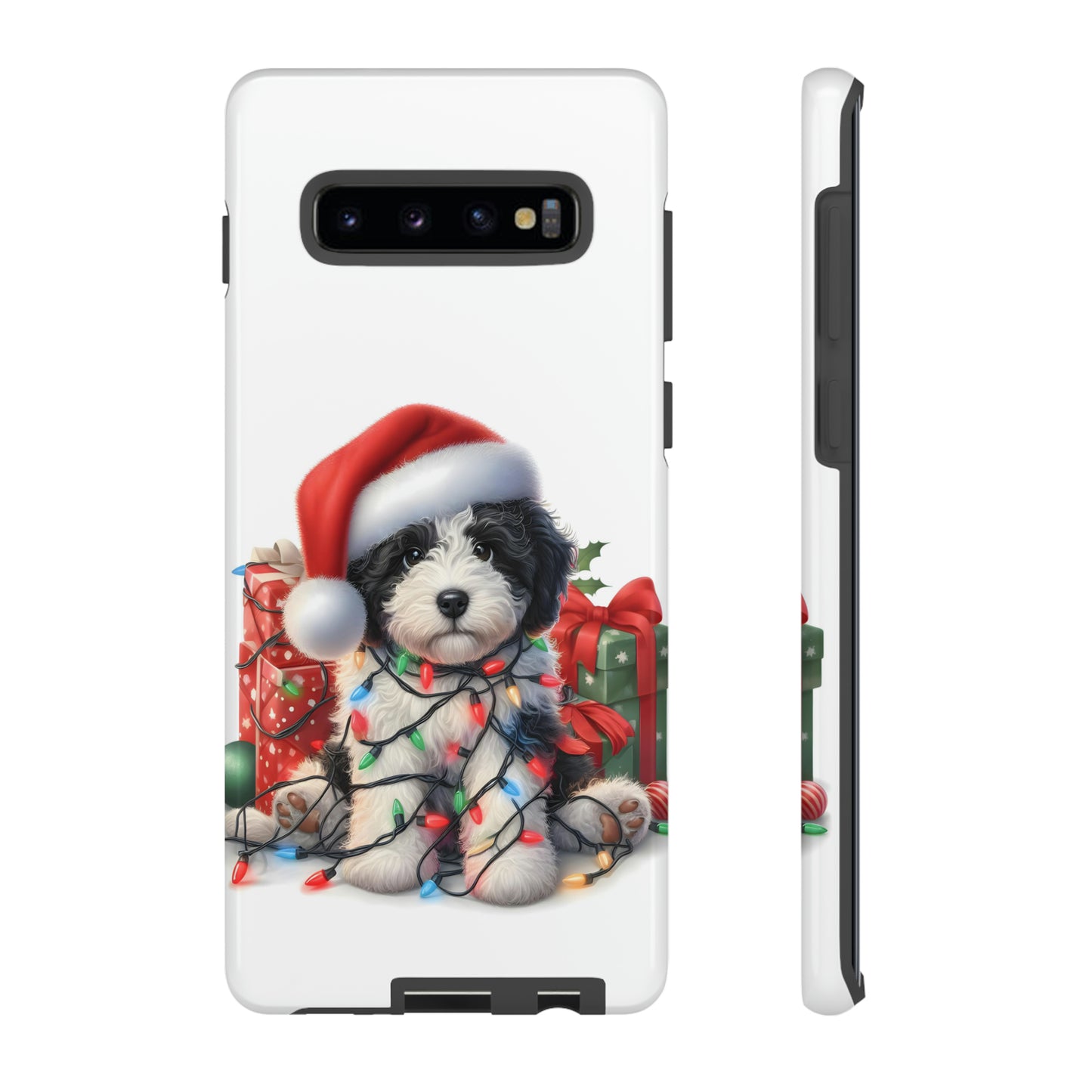 Black & White Doodle Christmas Puppy - Tough Cases for Apple iPhone, Samsung Galaxy, & Google Pixel