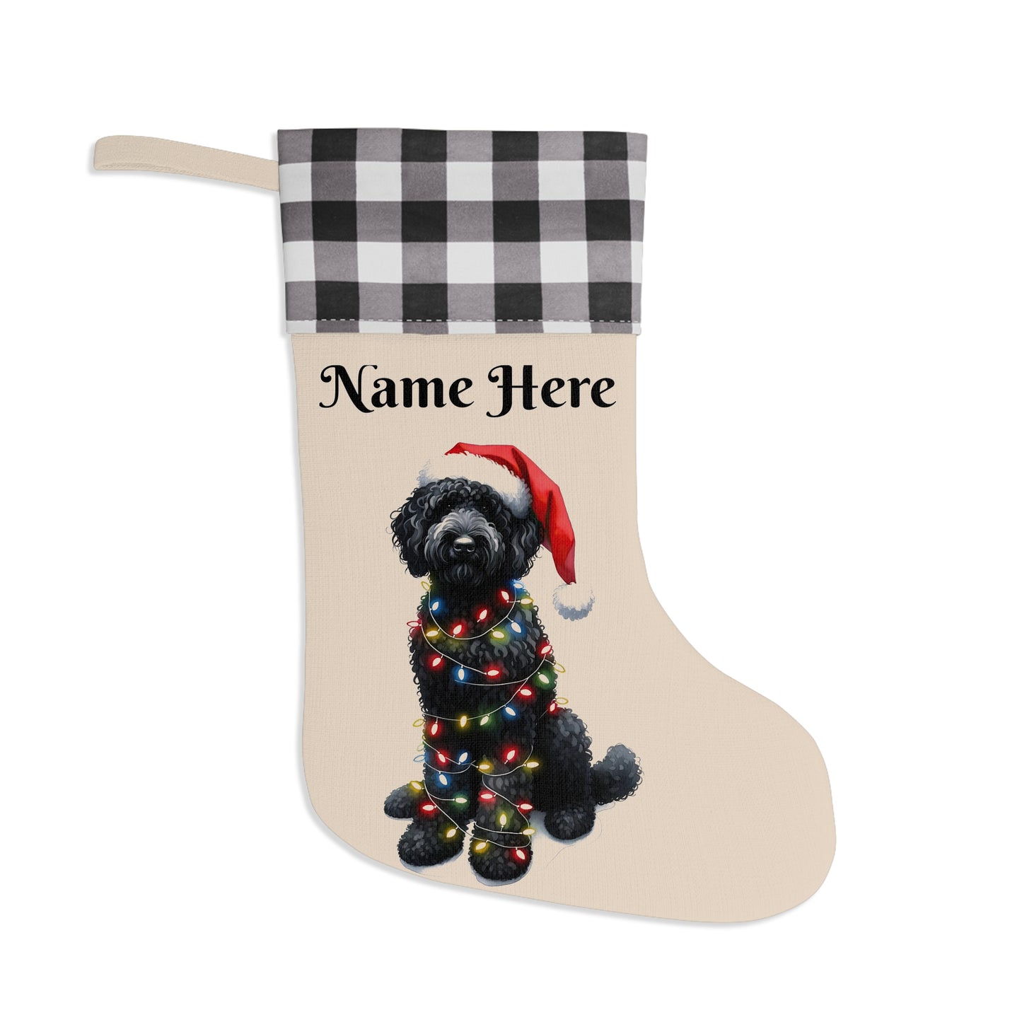 Black Doodle w/Lights Personalized Christmas Stocking