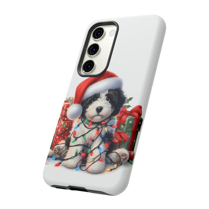 Black & White Doodle Christmas Puppy - Tough Cases for Apple iPhone, Samsung Galaxy, & Google Pixel