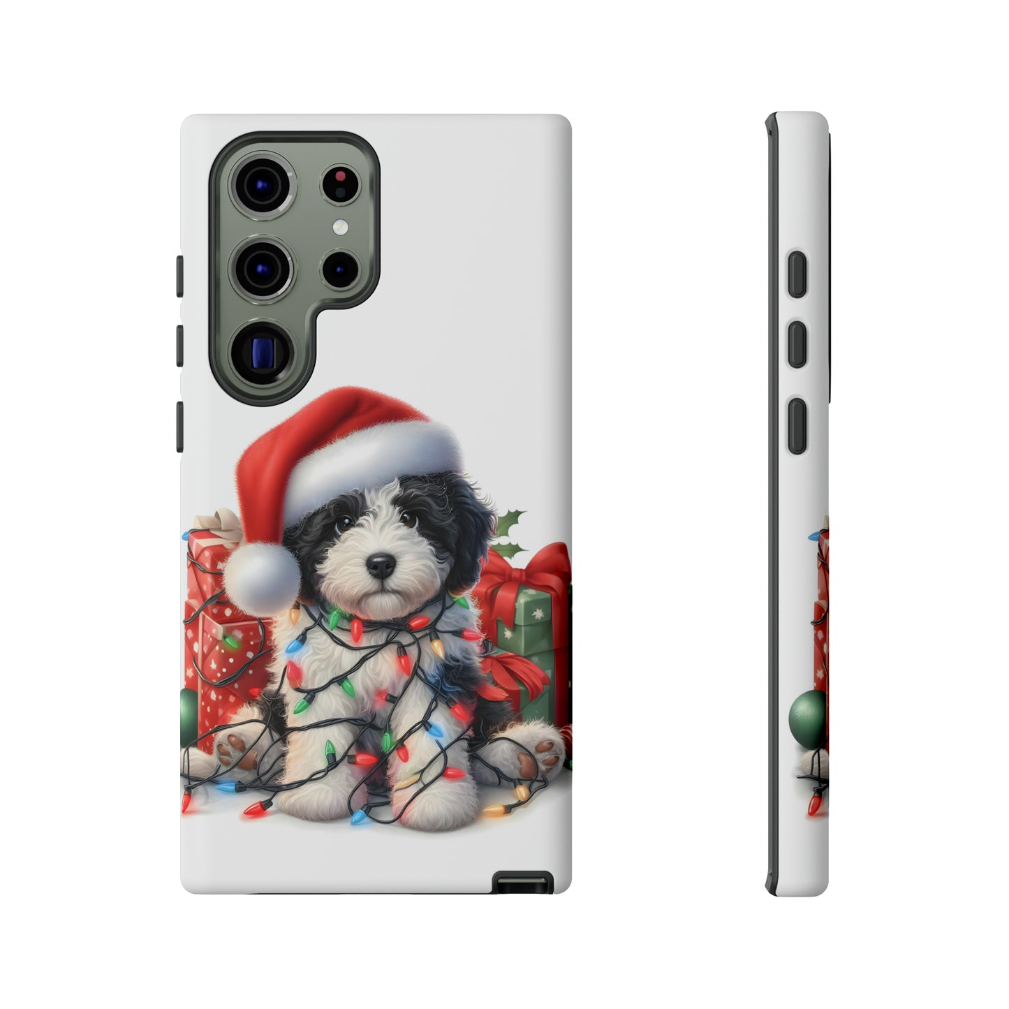 Black & White Doodle Christmas Puppy - Tough Cases for Apple iPhone, Samsung Galaxy, & Google Pixel