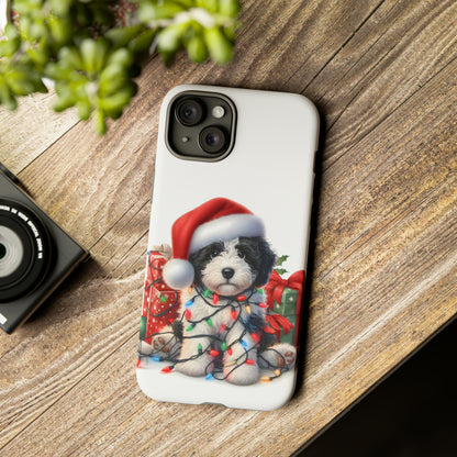 Black & White Doodle Christmas Puppy - Tough Cases for Apple iPhone, Samsung Galaxy, & Google Pixel