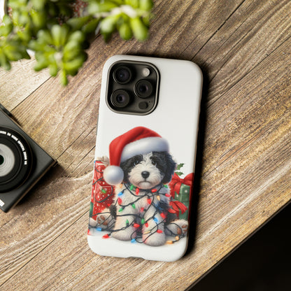 Black & White Doodle Christmas Puppy - Tough Cases for Apple iPhone, Samsung Galaxy, & Google Pixel