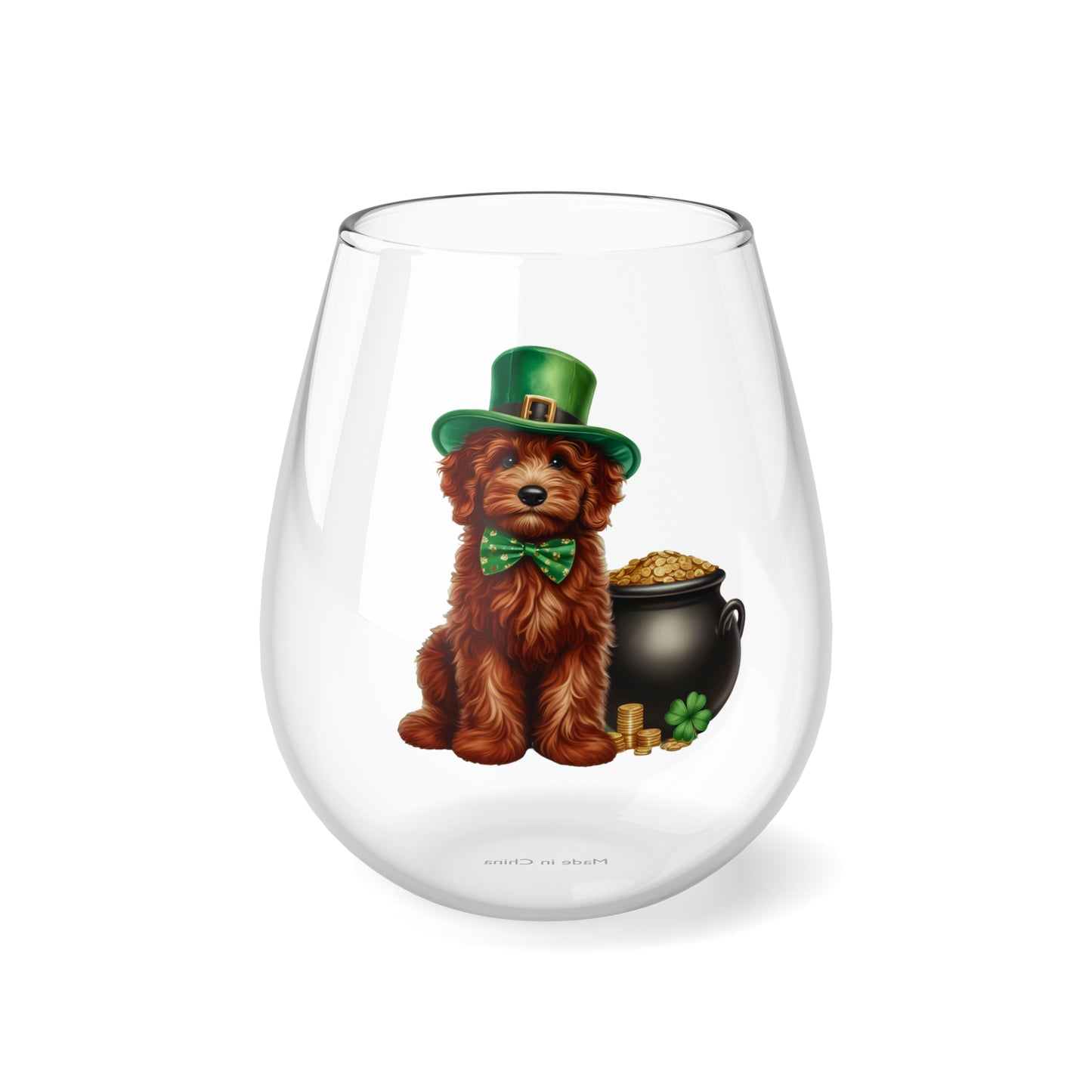 St. Patrick's Day Doodle - Stemless Wine Glass, 11.75oz