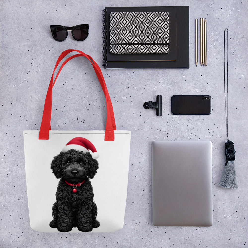 Black Doodle Christmas Hat - Printed on both sides - Tote Bag