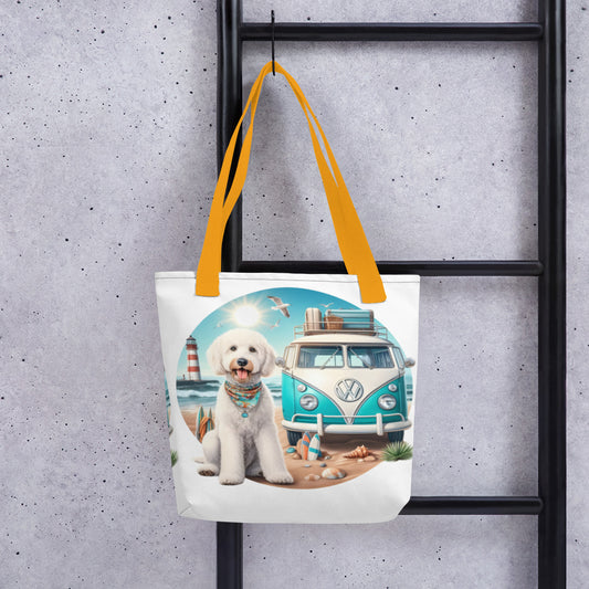 White Doodle VW Bus Tote Bag