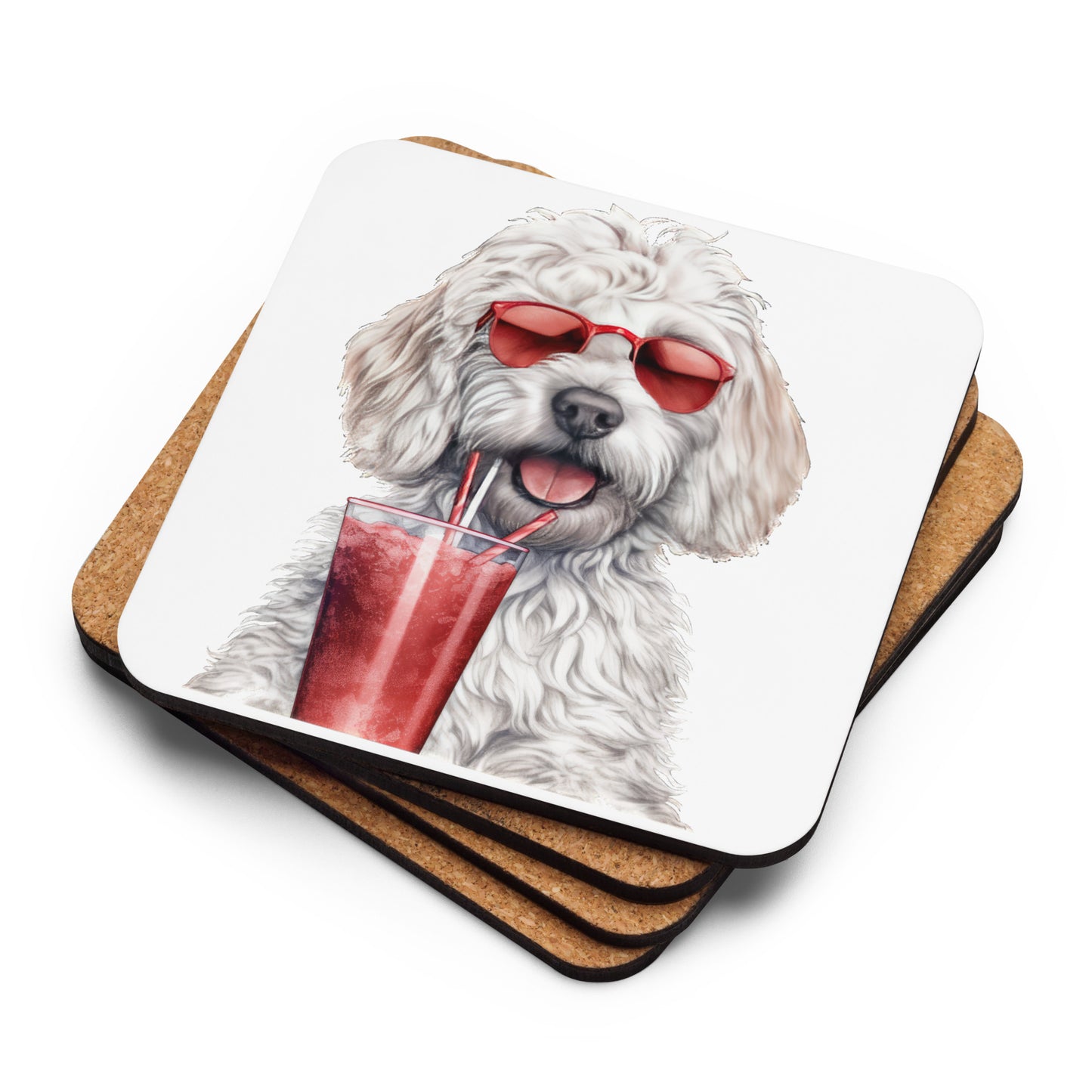 White Doodle Cork Back Coasters