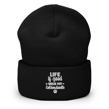 Life is Good Goldendoodle Embroidered Cuffed Beanie