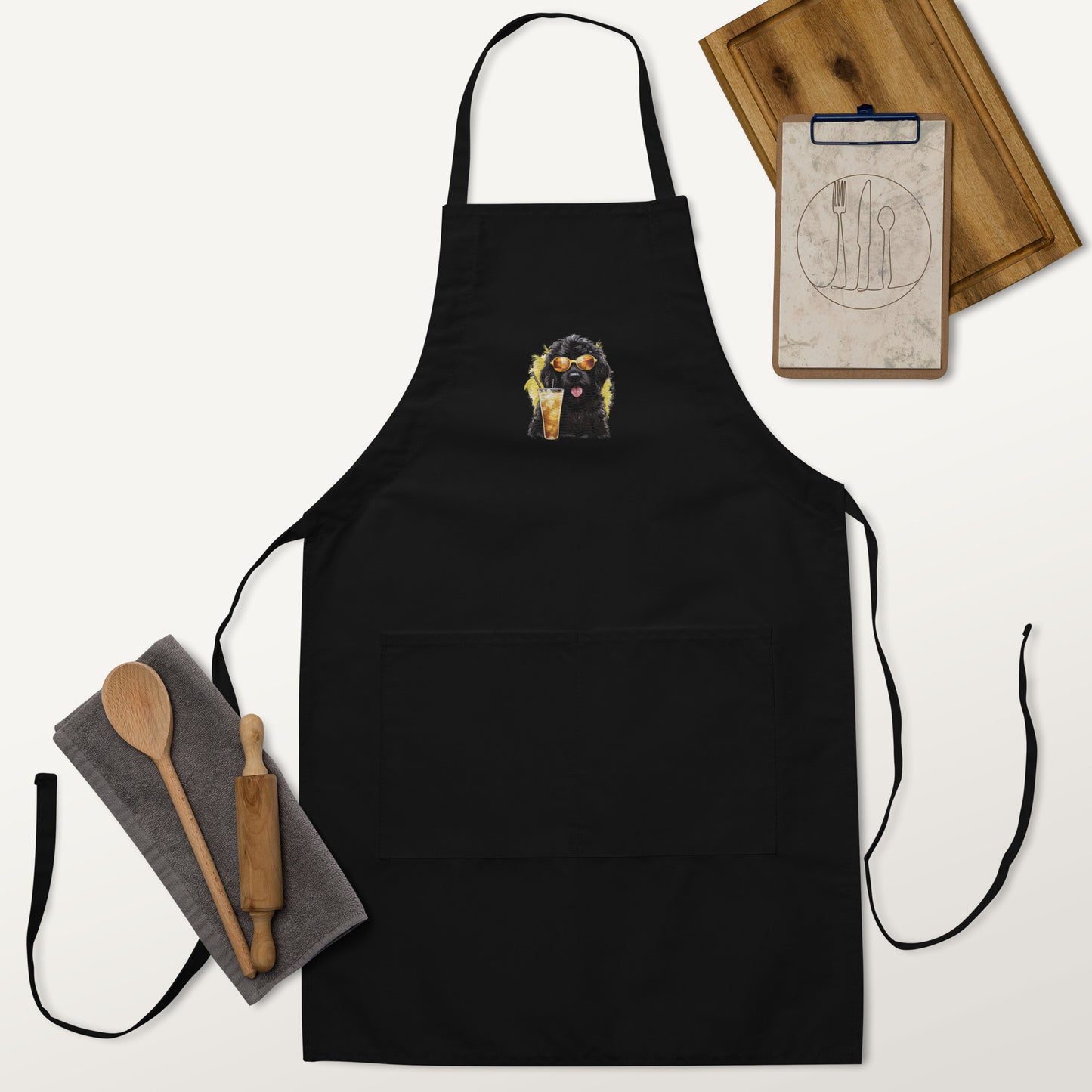 Black Doodle Embroidered Apron