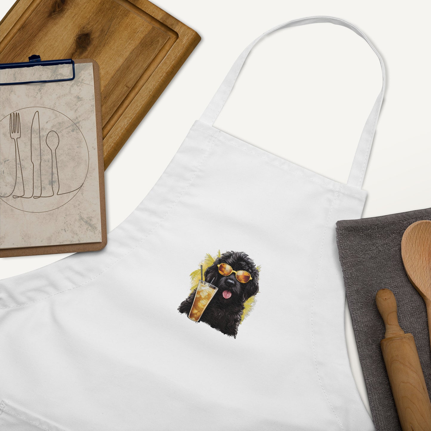 Black Doodle Embroidered Apron