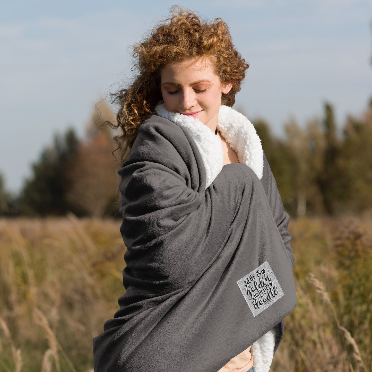 Life is Golden with my Doodle Embroidered Premium Sherpa Blanket