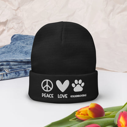 Peace Love Goldendoodle Embroidered Beanie