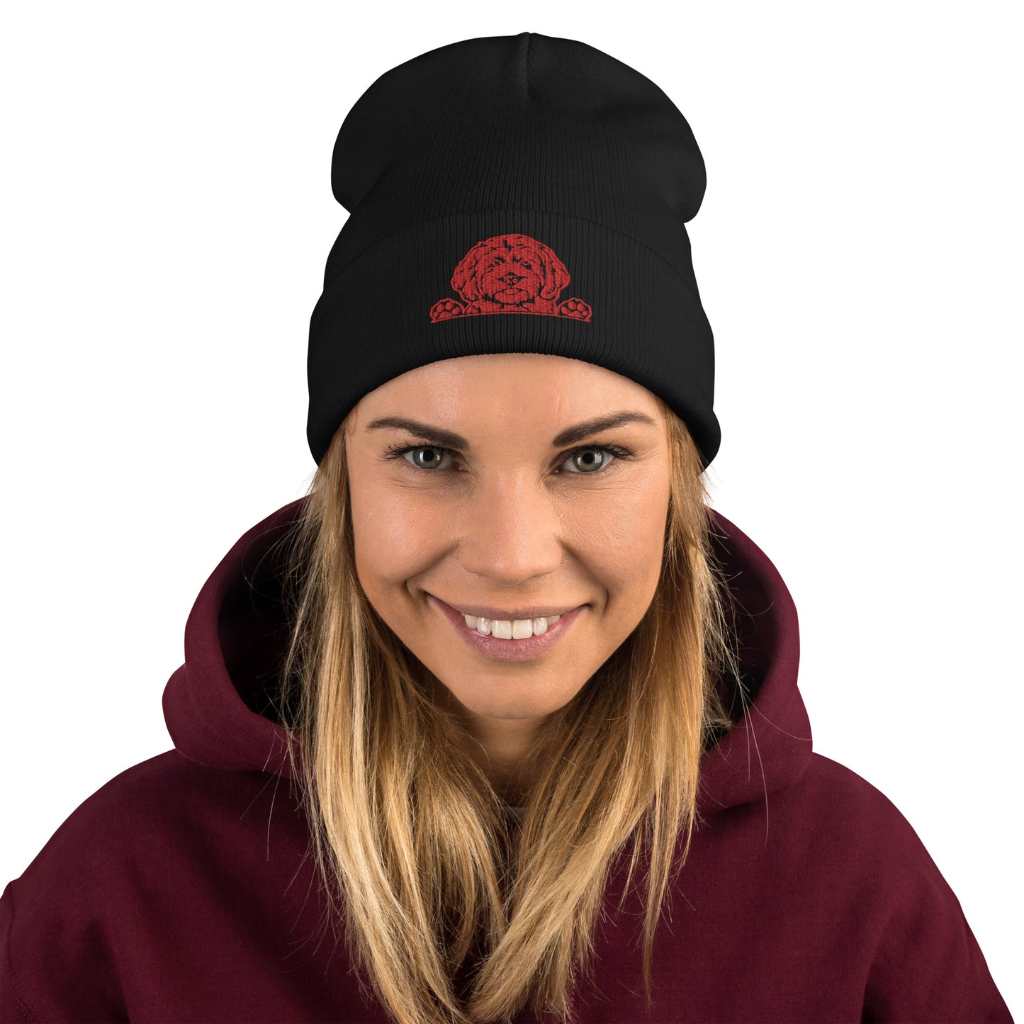 Doodle Red Embroidered Beanie