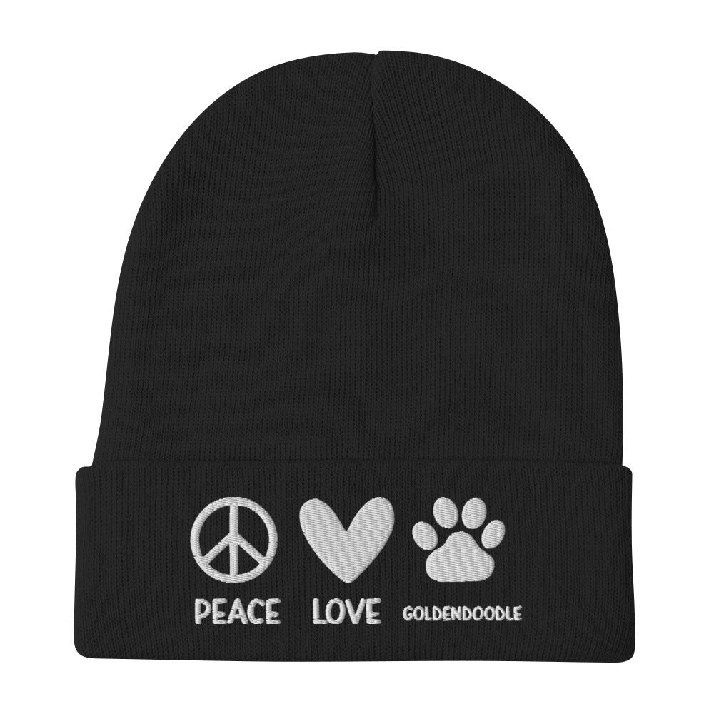 Peace Love Goldendoodle Embroidered Beanie