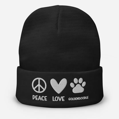 Peace Love Goldendoodle Embroidered Beanie