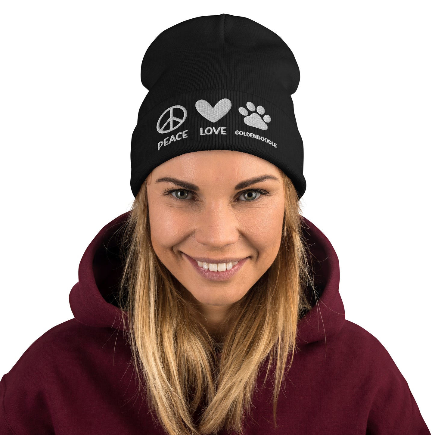 Peace Love Goldendoodle Embroidered Beanie