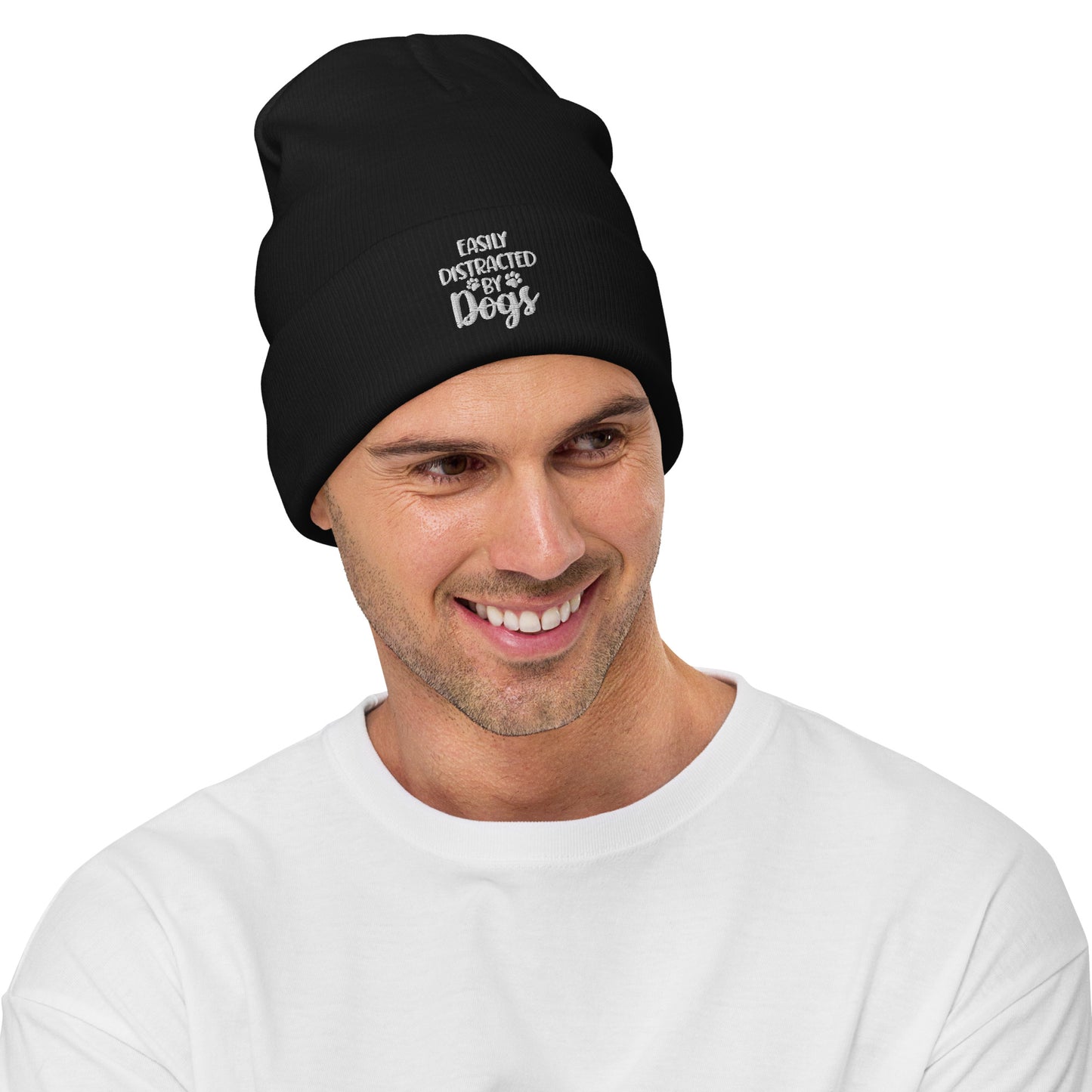 Easily Distracted by Dogs Embroidered Beanie