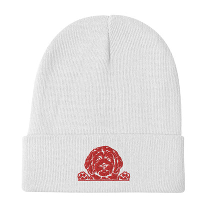 Doodle Red Embroidered Beanie