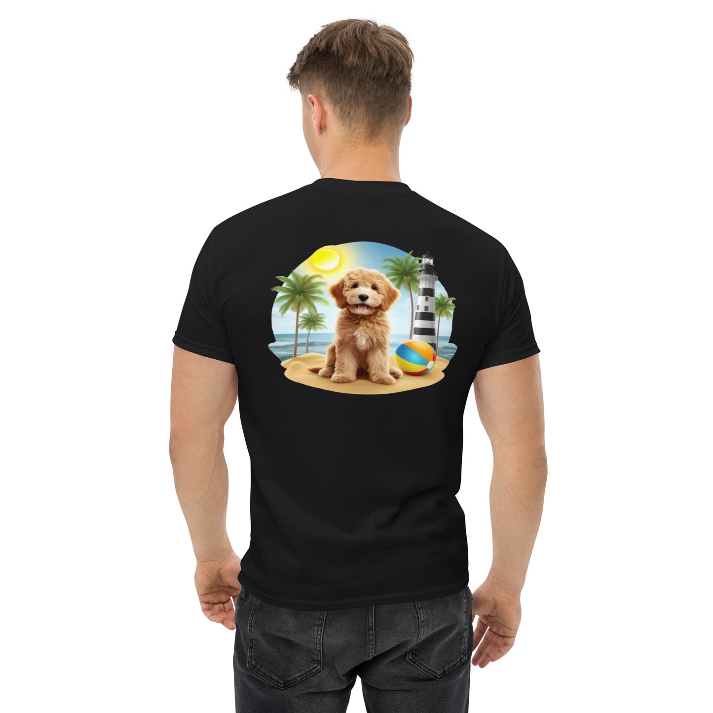 Doodle on Beach with Lighthouse - Men's Classic Gildan T Shirt