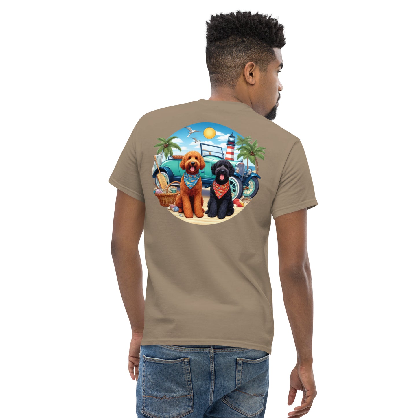 Doodles Antique Car on Beach -  Men's Classic Gildan T Shirt