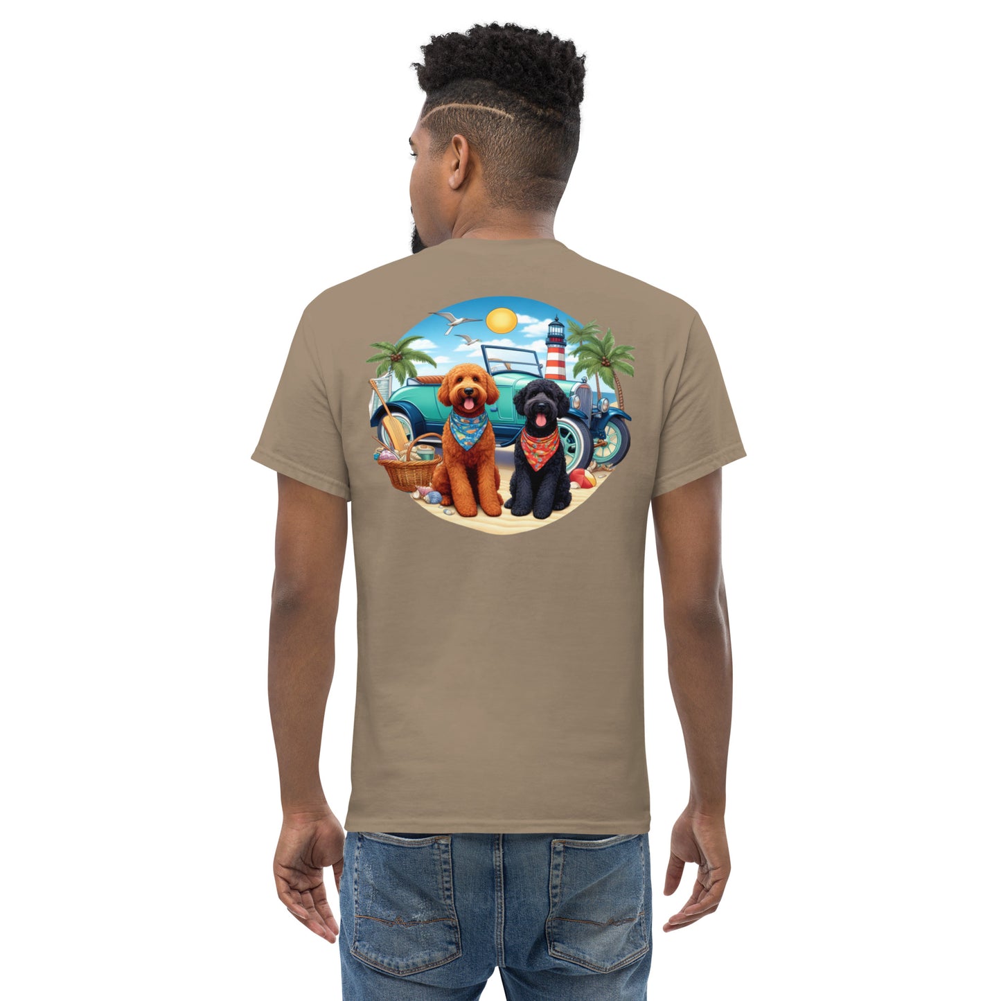 Doodles Antique Car on Beach -  Men's Classic Gildan T Shirt