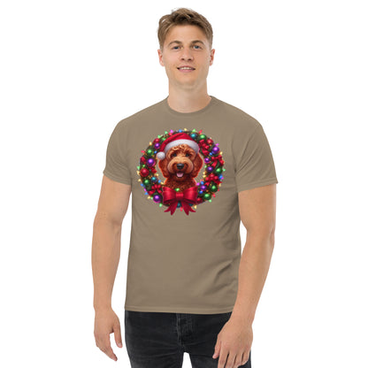 Red Christmas Doodle Wreath - Adult Unisex Classic Gildan T Shirt