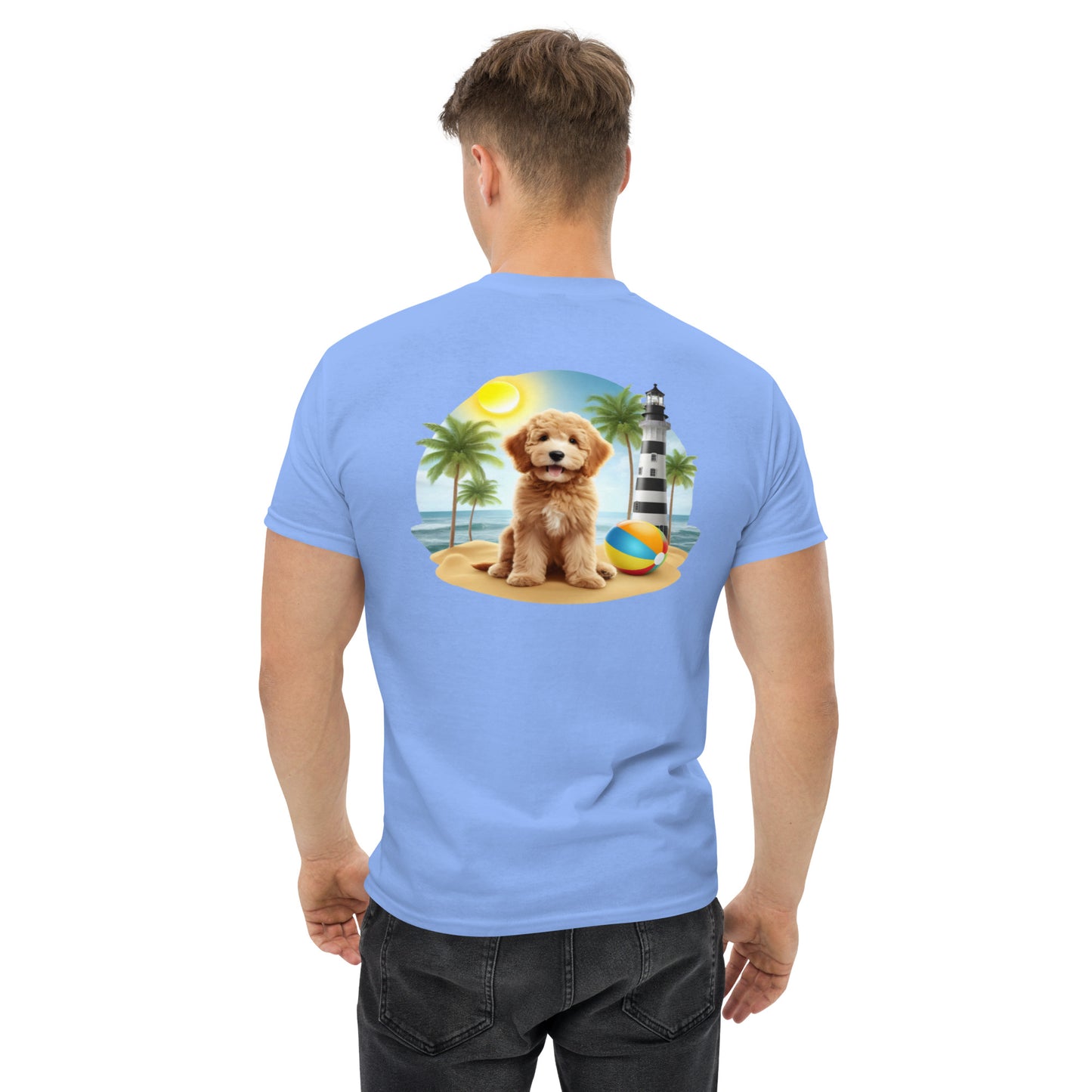 Doodle on Beach with Lighthouse - Men's Classic Gildan T Shirt