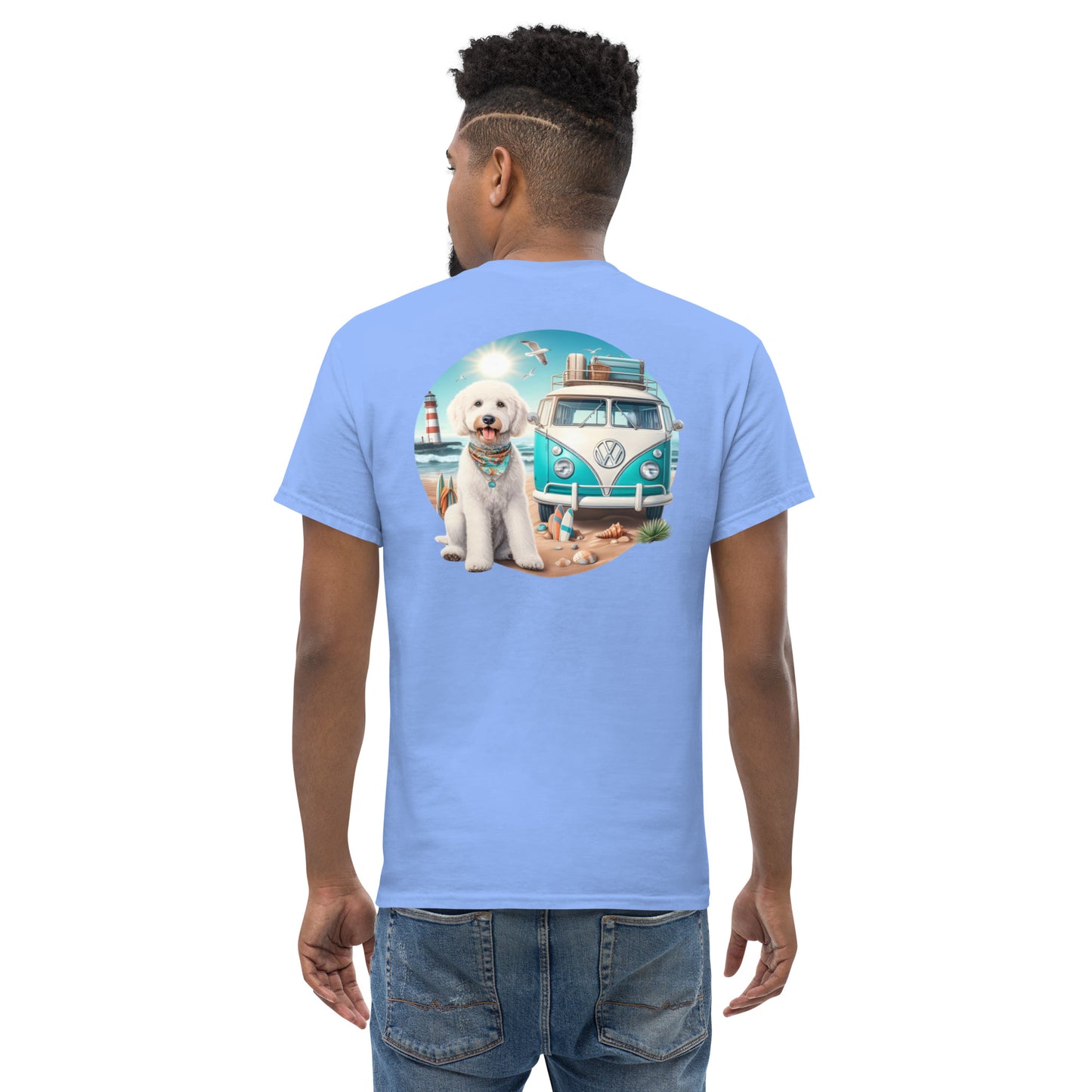 White Doodle VW Bus Men's Classic Gildan T Shirt