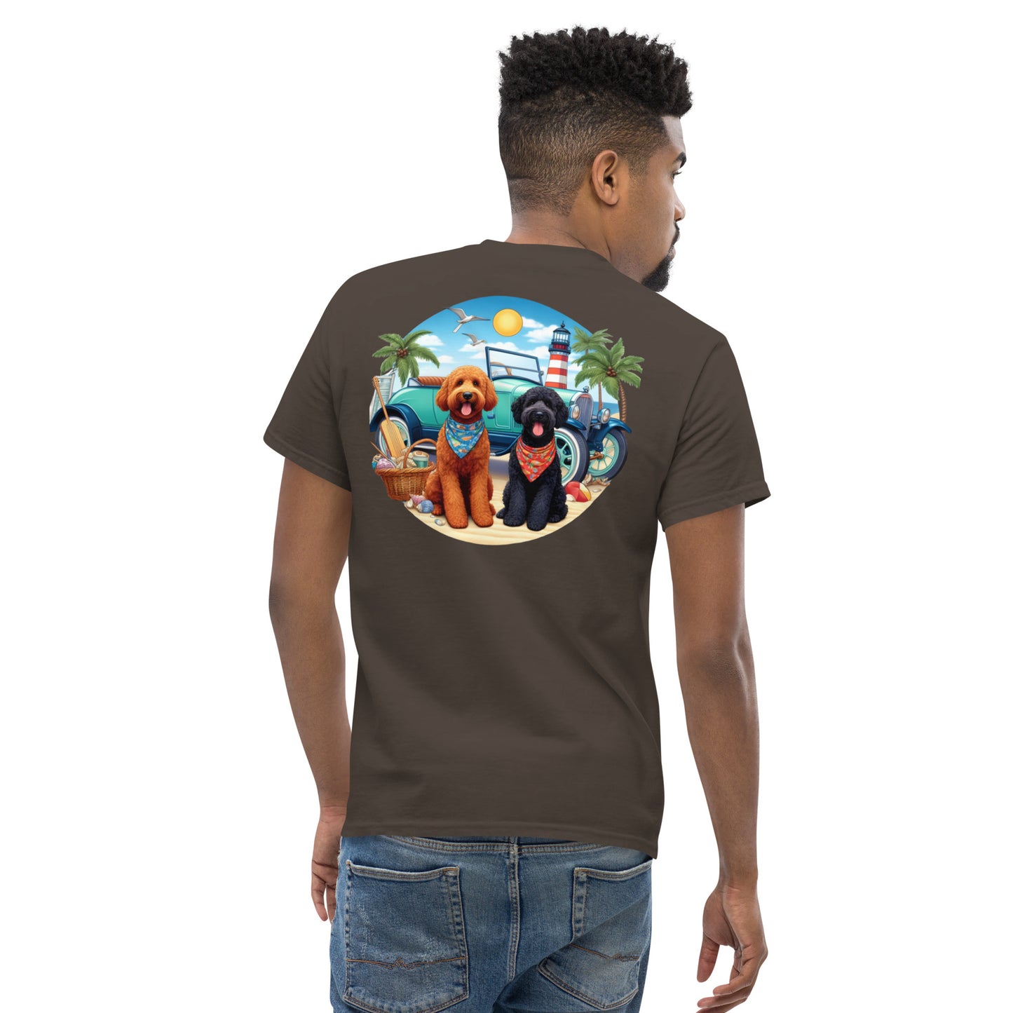 Doodles Antique Car on Beach -  Men's Classic Gildan T Shirt